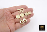 Gold Post Stud Earring Findings, 10 mm Gold Plated Round or Textured Square, Hammered Rectangle Post Earrings, 4 Styles, Posts with Loops For Charms