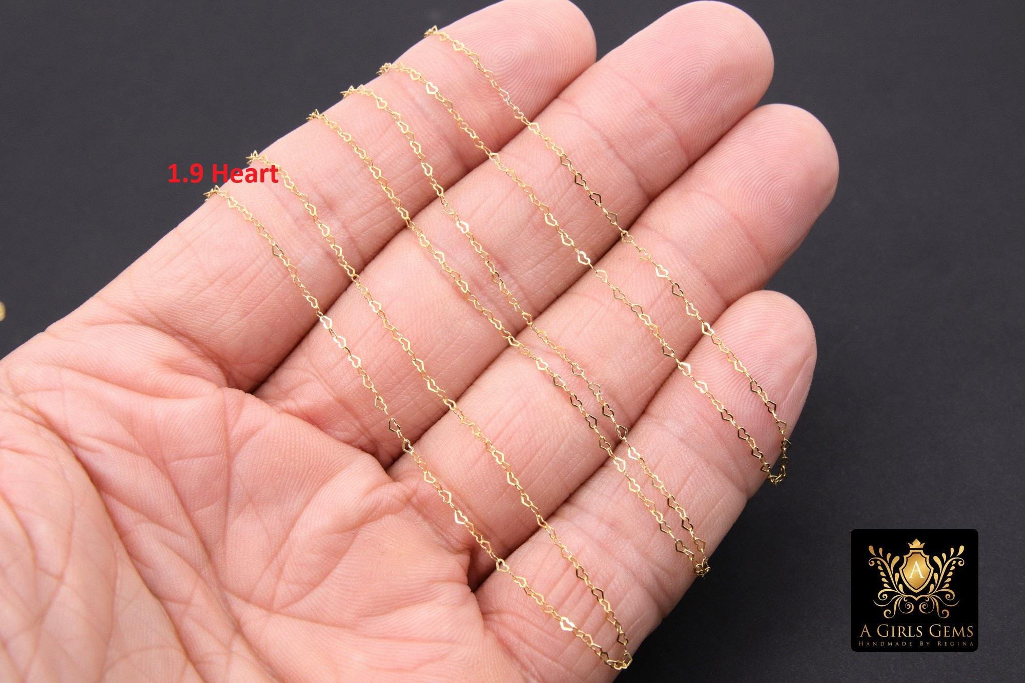 Gold Filled Heart Chains, 2.6 or 3.9 mm 12 K Gold Dainty Heart Shaped Chain CH #718, 5 mm Unfinished Designer Jewelry Chain