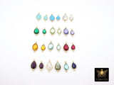 Teardrop Gemstone Connectors, Gold Gemstone Links #2994, Gold Over 925 Sterling Silver Birthstone 2 Loop Links