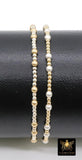 Mixed Metal Matte Beaded Bracelet, 925 Sterling Silver and 14K Gold Filled Stretchy Women's Bangle, Stacking Bracelet
