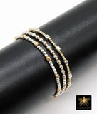 Mixed Metal Cube Beaded Bracelet, 925 Sterling Silver 14 K Gold Filled Stretchy Women's Bangle, Square Bead Stacking