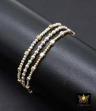 14K Gold Filled Cube Beaded Bracelet, 925 Sterling Silver Mixed Metal Stretchy Women's Bangle, Square Bead Stacking Bracelets, Handmade