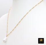 Elegant 14K Gold Filled Pearl Chain Link Necklace, Long Short Gold Dainty Chain With Large Baroque Pearl, Wire Wrapped Charm Necklace
