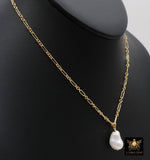 Elegant 14K Gold Filled Pearl Chain Link Necklace, Long Short Gold Dainty Chain With Large Baroque Pearl, Wire Wrapped Charm Necklace