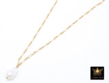 Elegant 14K Gold Filled Pearl Chain Link Necklace, Long Short Gold Dainty Chain With Large Baroque Pearl, Wire Wrapped Charm Necklace