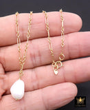 Elegant 14K Gold Filled Pearl Chain Link Necklace, Long Short Gold Dainty Chain With Large Baroque Pearl, Wire Wrapped Charm Necklace