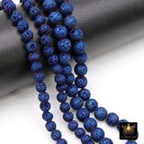 Navy Blue Plated Lava Rock Beads, Shimmery Titanium Textured Beads BS #352, Sizes 6 mm or 8 mm in 15 inch Strands