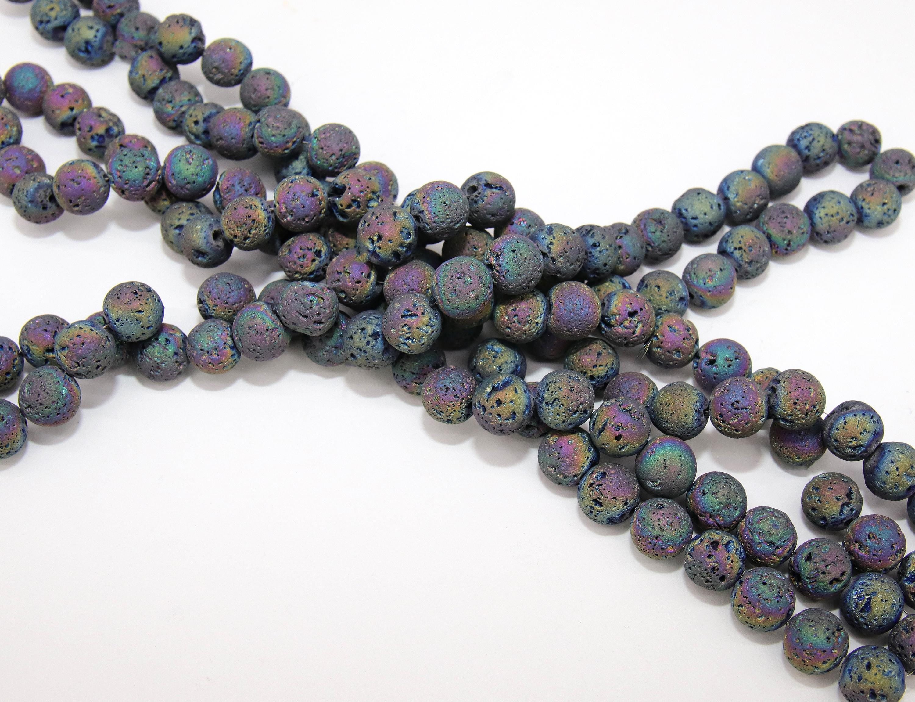 Multi Color Natural Lava Rock Beads, Purple Mix Electroplated Textured Plated Beads BS #351, Purple Blue Mix