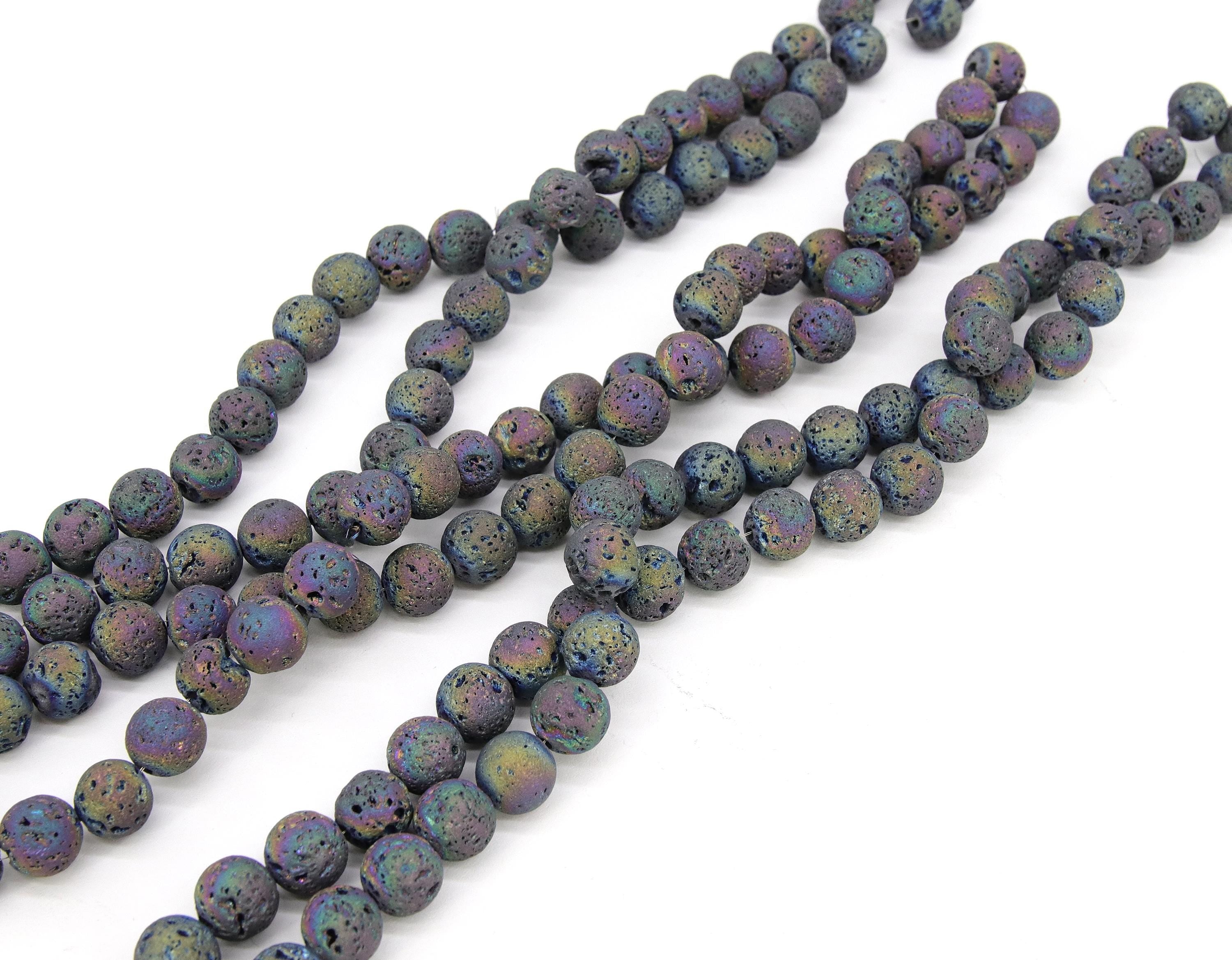 Multi Color Natural Lava Rock Beads, Purple Mix Electroplated Textured Plated Beads BS #351, Purple Blue Mix