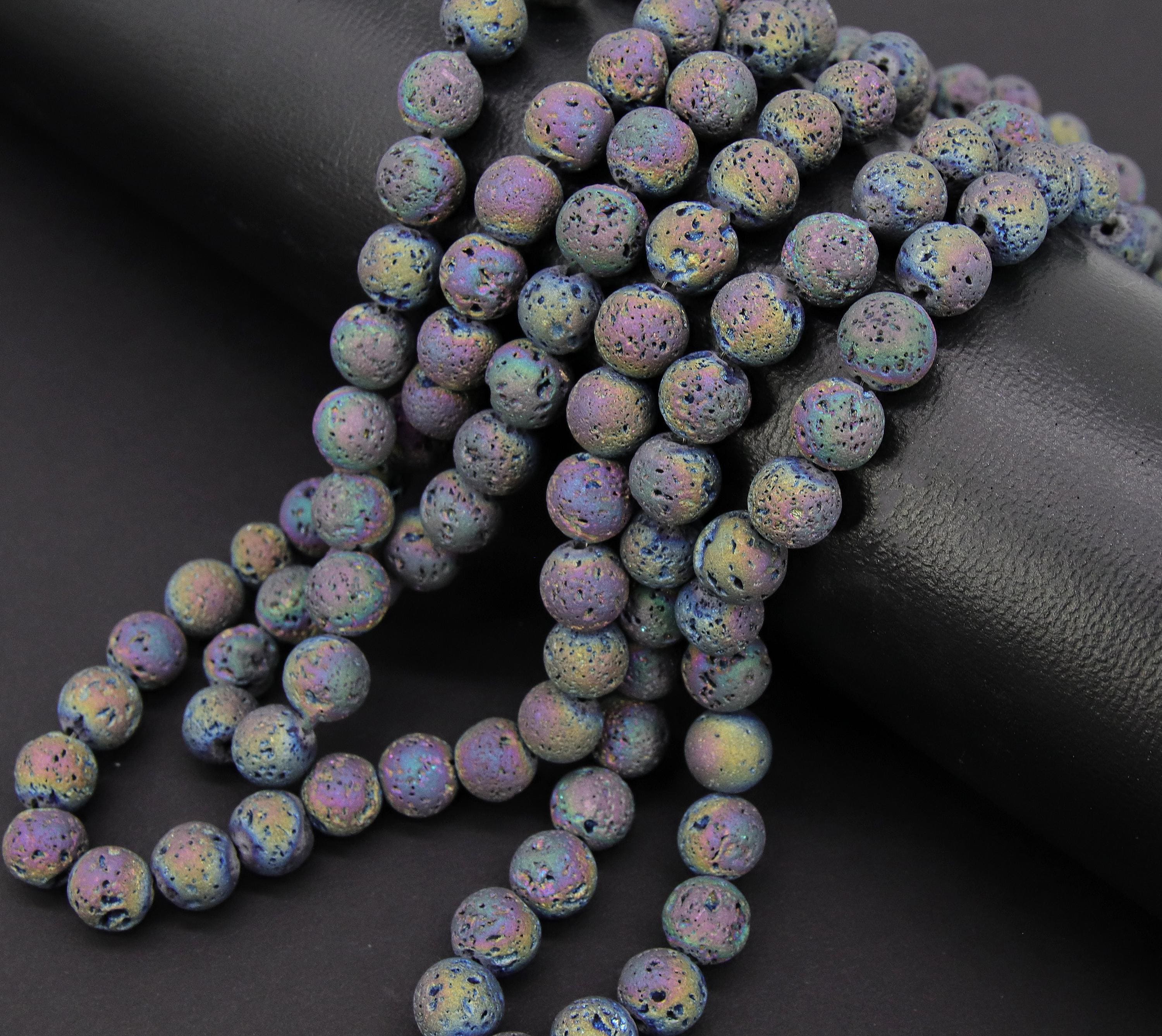 Multi Color Natural Lava Rock Beads, Purple Mix Electroplated Textured Plated Beads BS #351, Purple Blue Mix