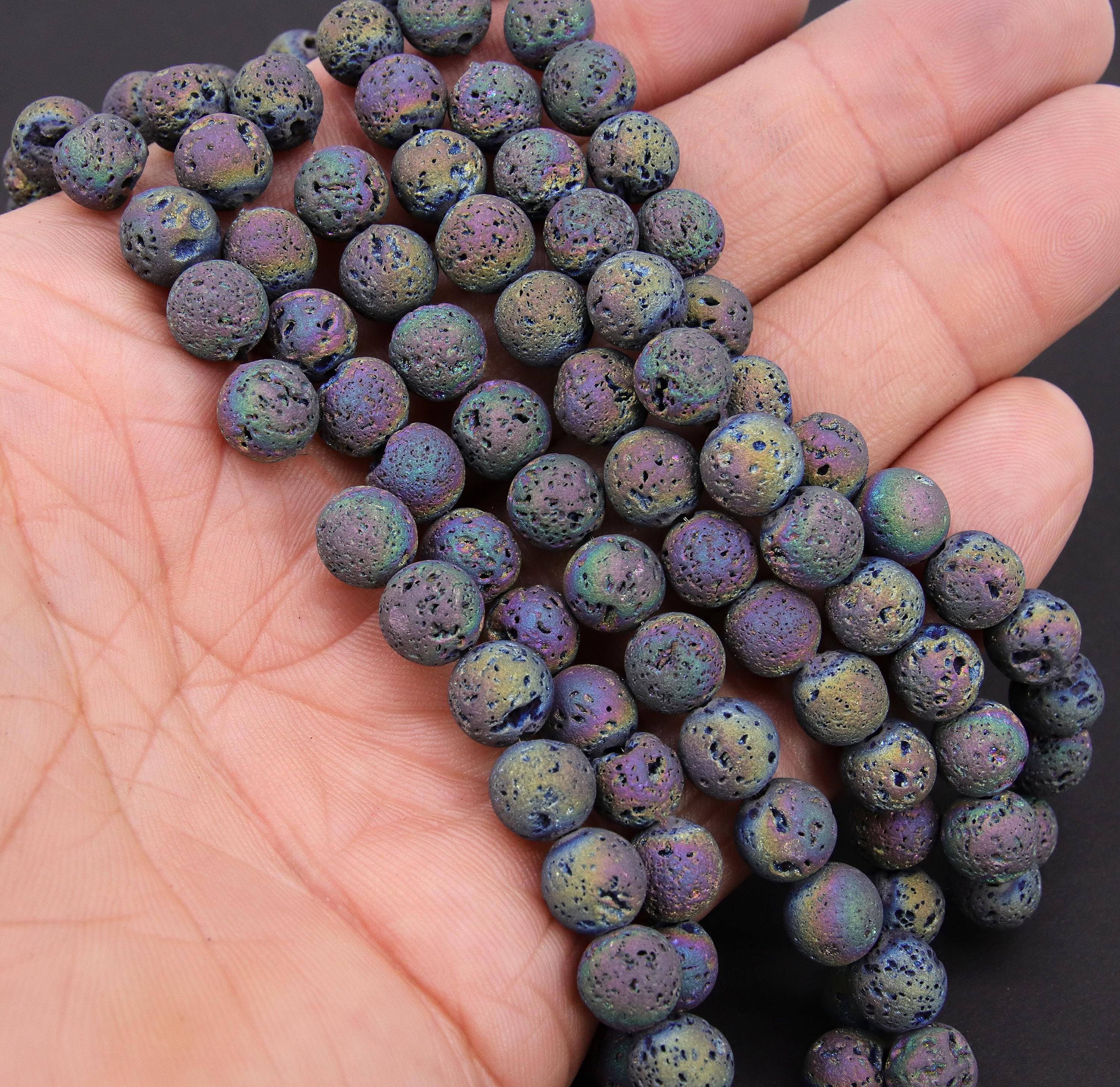 Multi Color Natural Lava Rock Beads, Purple Mix Electroplated Textured Plated Beads BS #351, Purple Blue Mix