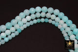 Aqua Baby Blue Beads, Smooth Round Ocean Blue Beads BS #38, size 6 mm 8 mm or 10 mm 15 inch FULL Strands