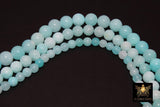 Aqua Baby Blue Beads, Smooth Round Ocean Blue Beads BS #190, size 6 mm 8 mm or 10 mm 15 inch FULL Strands