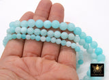 Aqua Baby Blue Beads, Smooth Round Ocean Blue Beads BS #190, size 6 mm 8 mm or 10 mm 15 inch FULL Strands