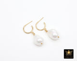 14 K Gold Filled Pearl Hoop Earrings, Gold Filled Hoop Earrings, Wire Wrap 15 mm Barquoe Pearl