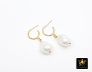 14 K Gold Filled Pearl Hoop Earrings, Gold Filled Hoop Earrings, Wire Wrap 15 mm Barquoe Pearl