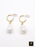 14 K Gold Filled Pearl Hoop Earrings, Gold Filled Hoop Earrings, Wire Wrap 15 mm Barquoe Pearl, June Birthstone, Gifts For Her