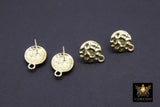 Gold Post Stud Earring Findings, 6 Pieces 13 mm Gold Plated Round or Textured Square #3634, Hammered Round Post Earrings