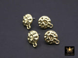 Gold Post Stud Earring Findings, 6 Pieces 13 mm Gold Plated Round or Textured Square #3634, Hammered Round Post Earrings, Loops For Charms