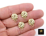 Gold Post Stud Earring Findings, 6 Pieces 13 mm Gold Plated Round or Textured Square #3634, Hammered Round Post Earrings, Loops For Charms