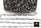 Gunmetal Black Clear Crystal 4 mm Bezel Chain, Black Plated Connector Bezel CH# 516, 4 mm Chains