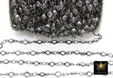 Gunmetal Black Clear Crystal 4 mm Bezel Rosary Chain, Black Plated Connector Bezel CH #516, 4 mm Chains