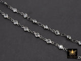 Gunmetal Black Clear Crystal 4 mm Bezel Rosary Chain, Black Plated Connector Bezel CH #516, 4 mm Chains