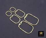 Gold Textured Hoop Ear Rings, Square Shaped Gold Charms AG# 3732, 20 mm 30 mm 45 mm Quality Rectangles