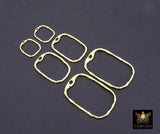 Gold Textured Hoop Ear Rings, Square Shaped Gold Charms AG# 3732, 20 mm 30 mm 45 mm Quality Rectangles