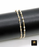 14K Gold Filled Matte Beaded Bracelet, 925 Sterling Silver Mixed Metal Stretchy Women&#39;s Bangle, Stacking Bracelets, Hand Made Stacks