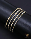 Mixed Metal Nugget Beaded Bracelet, 925 Sterling Silver and 14 K Gold Filled Stretchy Women's Bangle, Faceted Nugget