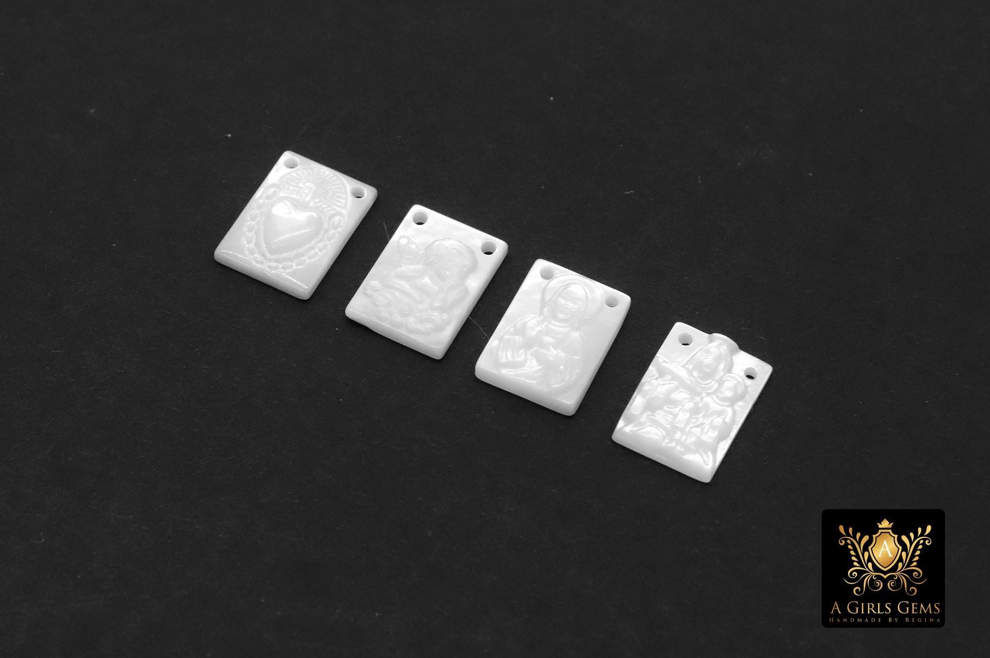 14 k Gold Filled Angel Cherub Scapular, Mother of Pearl 925 Silver Jesus # 3618, 2 Hole Charms