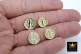Gold St. Benito Beads, 11 or 14 mm Cross St. Benedict Round Bead #2836, Dime Size Round Medallion Medals