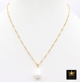 Elegant 14K Gold Filled Pearl Chain Link Necklace, Long Short Gold Dainty Chain With Large Baroque Pearl, Wire Wrapped Charm Necklace