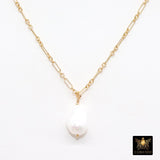 Elegant 14K Gold Filled Pearl Chain Link Necklace, Long Short Gold Dainty Chain With Large Baroque Pearl, Wire Wrapped Charm Necklace