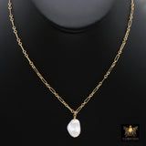 Elegant 14K Gold Filled Pearl Chain Link Necklace, Long Short Gold Dainty Chain With Large Baroque Pearl, Wire Wrapped Charm Necklace