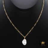 14K Gold Filled Pearl Chain Link Necklace, Long Short Gold Dainty Chain With Large Baroque Pearl, Wire Wrapped Charm Necklace