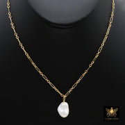 Elegant 14K Gold Filled Pearl Chain Link Necklace, Long Short Gold Dainty Chain With Large Baroque Pearl, Wire Wrapped Charm Necklace