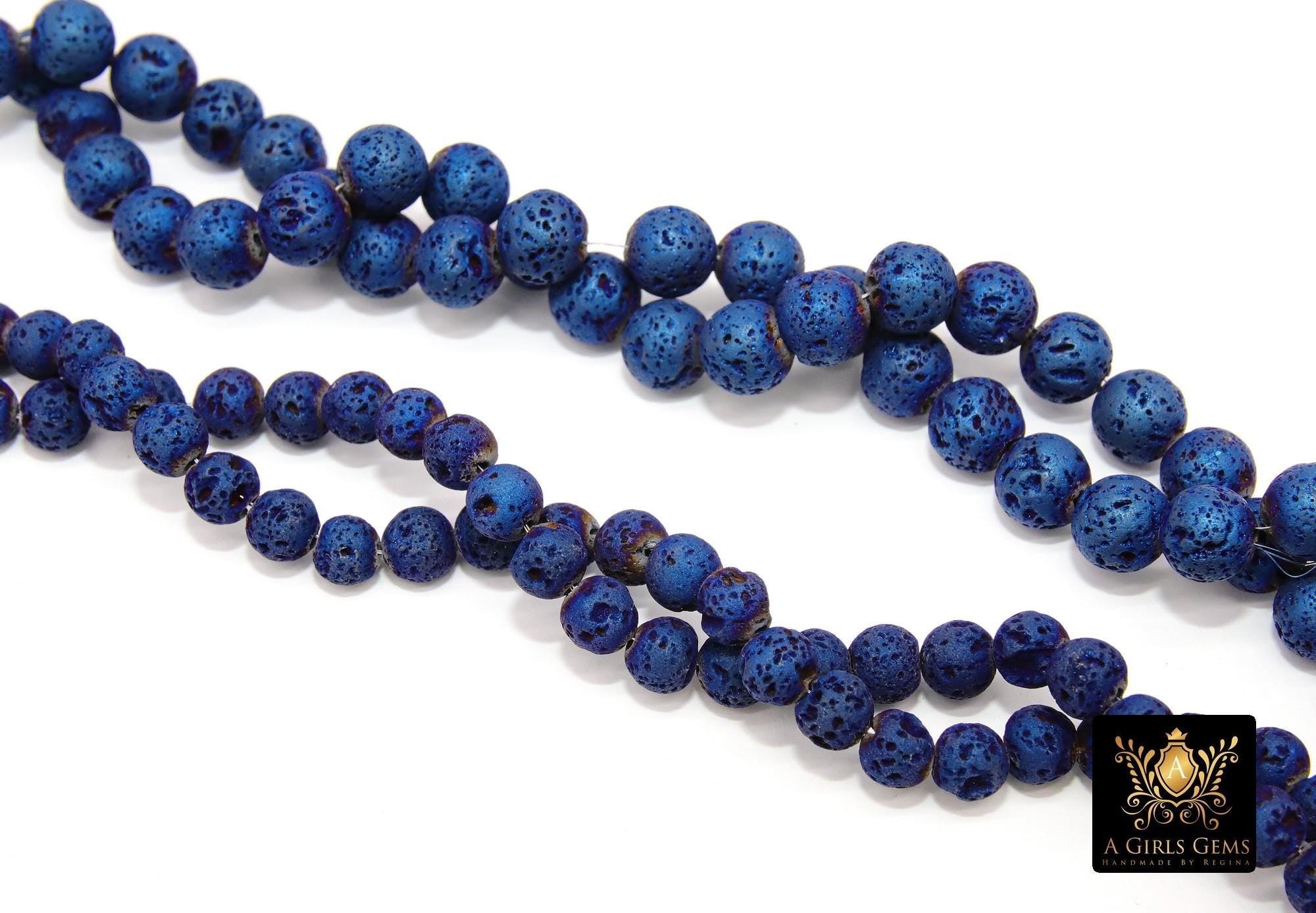 Navy Blue Plated Lava Rock Beads, Shimmery Titanium Textured Beads BS #297, Sizes 6 mm or 8 mm in 15 inch Strands