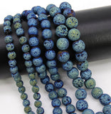 Matte Blue Plated Lava Rock Beads, Shimmery Titanium Textured Beads BS #217 sizes 6 mm 8 mm 10 mm in 15 inch Strands