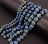 Matte Blue Plated Lava Rock Beads, Shimmery Titanium Textured Beads BS #217 sizes 6 mm 8 mm 10 mm in 15 inch Strands