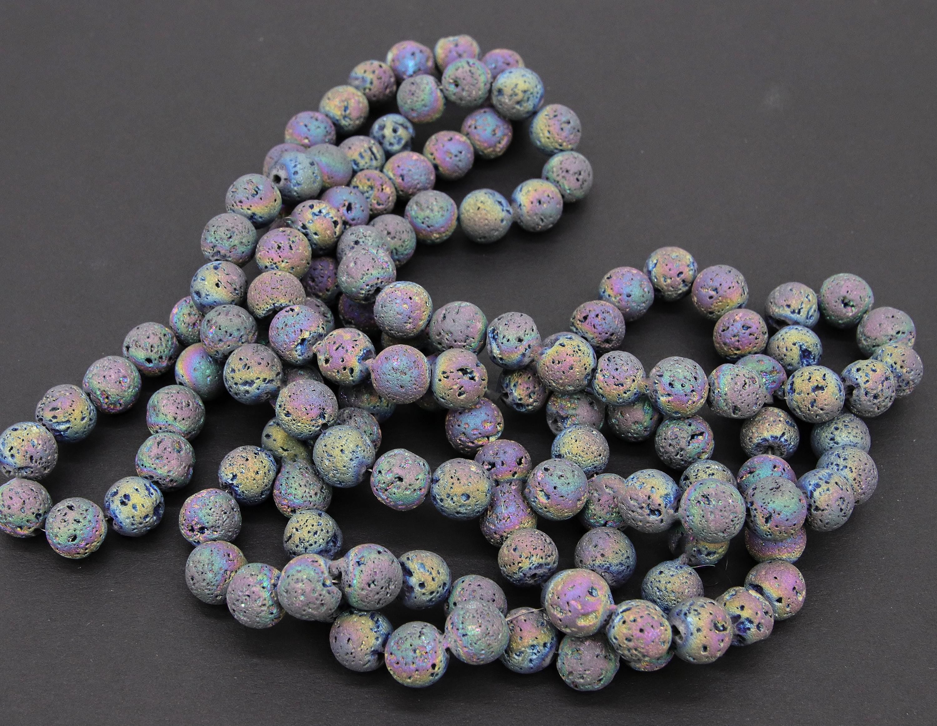 Multi Color Natural Lava Rock Beads, Purple Mix Electroplated Textured Plated Beads BS #351, Purple Blue Mix