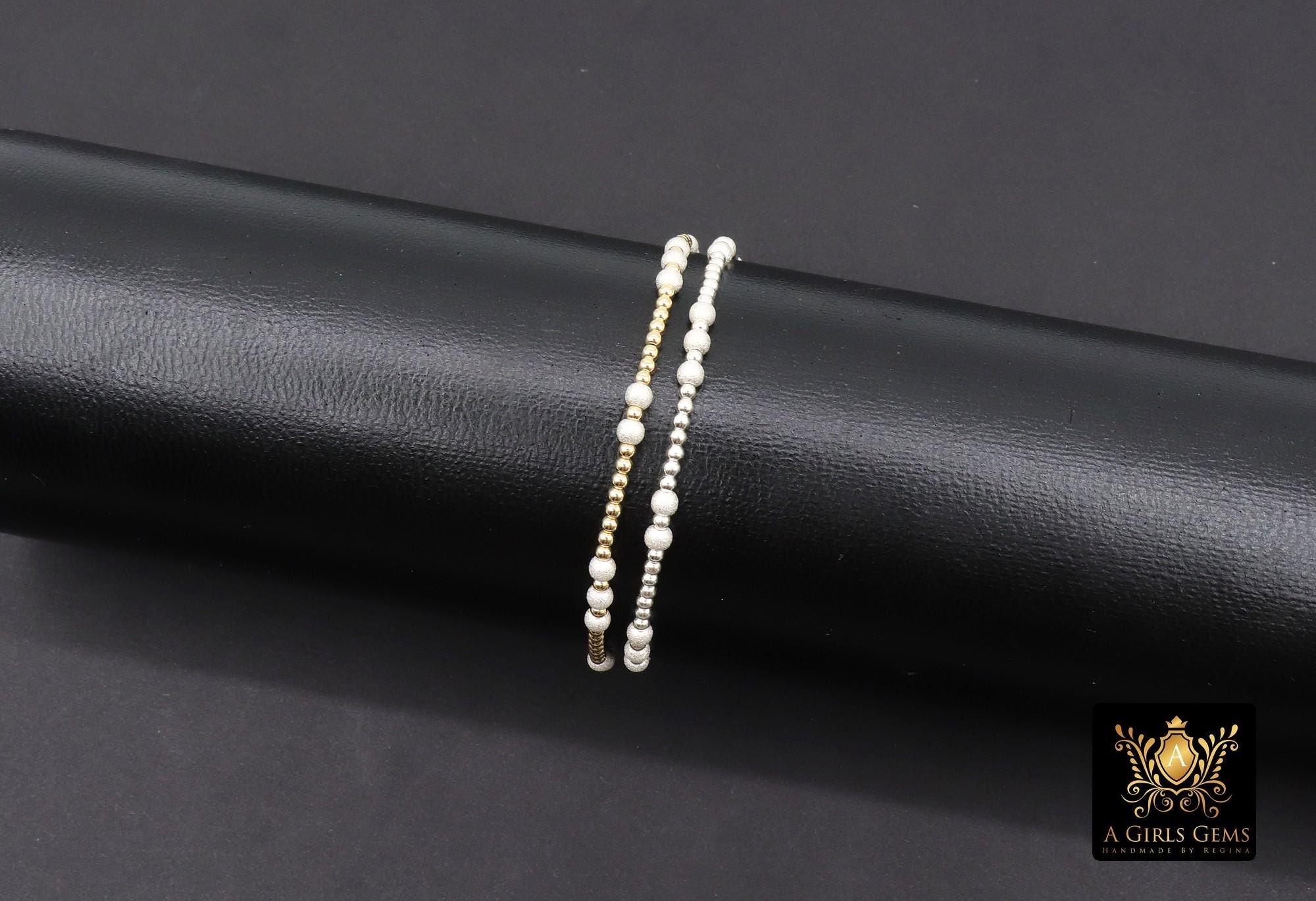 14K Gold Filled Stardust Beaded Bracelet, 925 Sterling Silver Sparkle Mixed Metal Stretchy Women's Bangle, Stacking Bracelets, Handmade