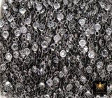 Gunmetal Black Clear Crystal 4 mm Bezel Rosary Chain, Black Plated Connector Bezel CH# 516, 4 mm Chains