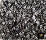 Gunmetal Black Clear Crystal 4 mm Bezel Rosary Chain, Black Plated Connector Bezel CH #516, 4 mm Chains