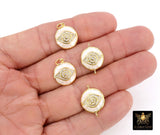 Evil Eye Connector or Charms, CZ Pave Gold Shell White Evil Eye Protection # 393, Mother of Pearl Evil Eye