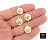 Evil Eye Connector or Charms, CZ Pave Gold Shell White Evil Eye Protection #393, Mother of Pearl Evil Eye