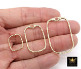 Gold Textured Hoop Ear Rings, Square Shaped Gold Charms AG# 3641, 20 mm 30 mm 45 mm Quality Rectangles