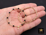 14K Gold Filled Beaded Black Onxy Stretchy Bracelet, Dainty Tube Bar Charm Stacking, Handmade Gold And Black Semi Precious Gemstone Bracelet