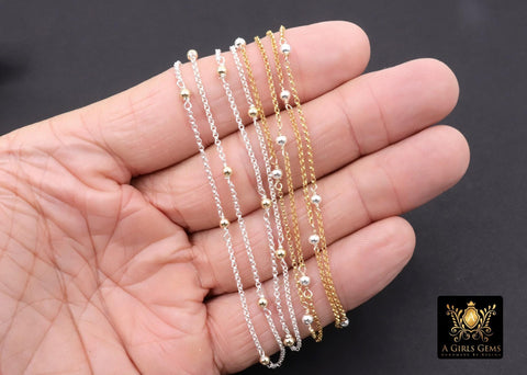14 K Gold Filled Satellite Rolo Chains, 925 Sterling Silver Rolo 3 mm Beaded, 14 20 Unfinished By Foot, Mixed Metal Round Wire Wrapped Beaded Chain